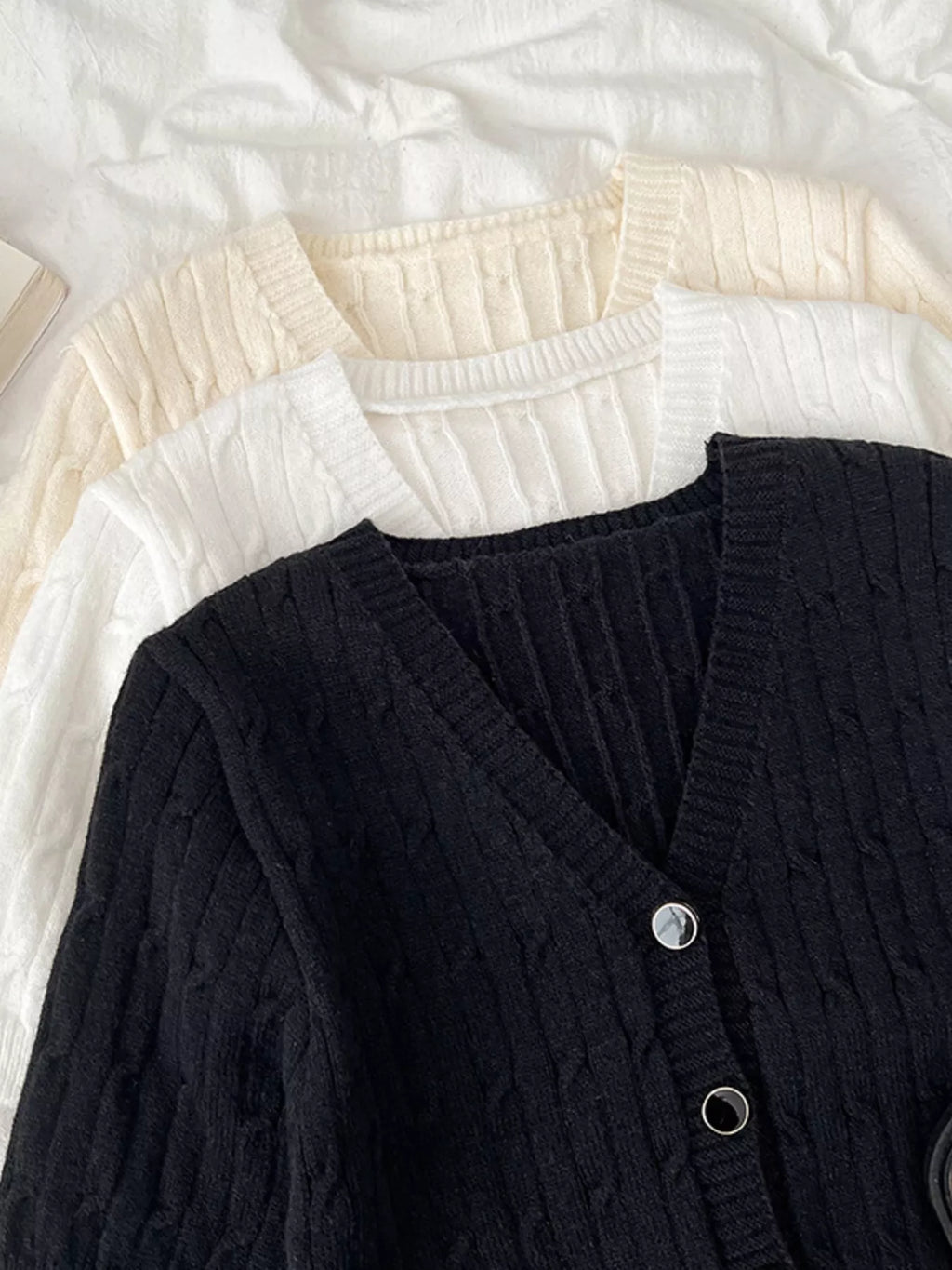 Texture Knit Button Down Cardigan