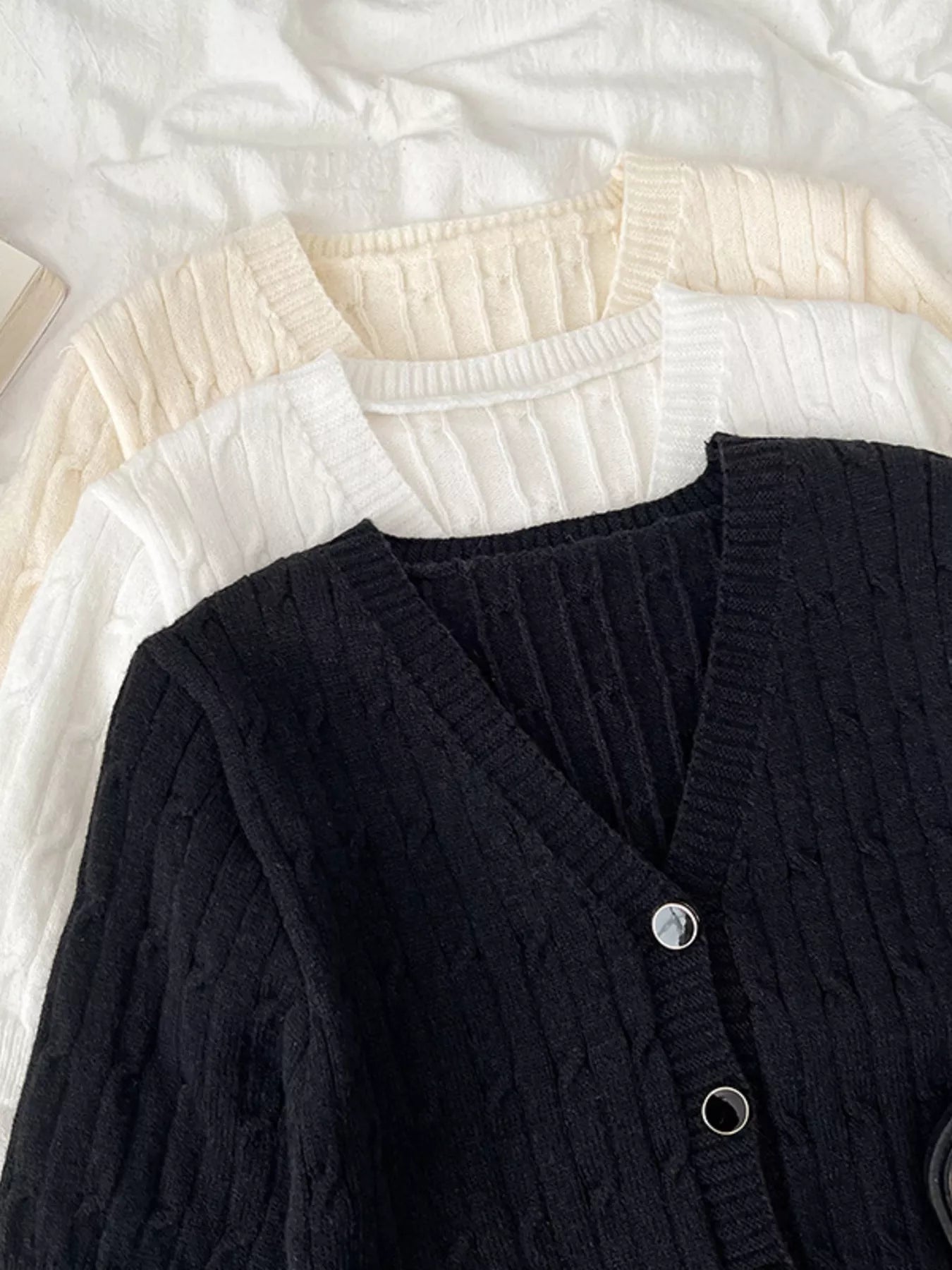 Texture Knit Button Down Cardigan