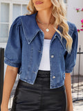 Button Up Puff Sleeve Denim Top