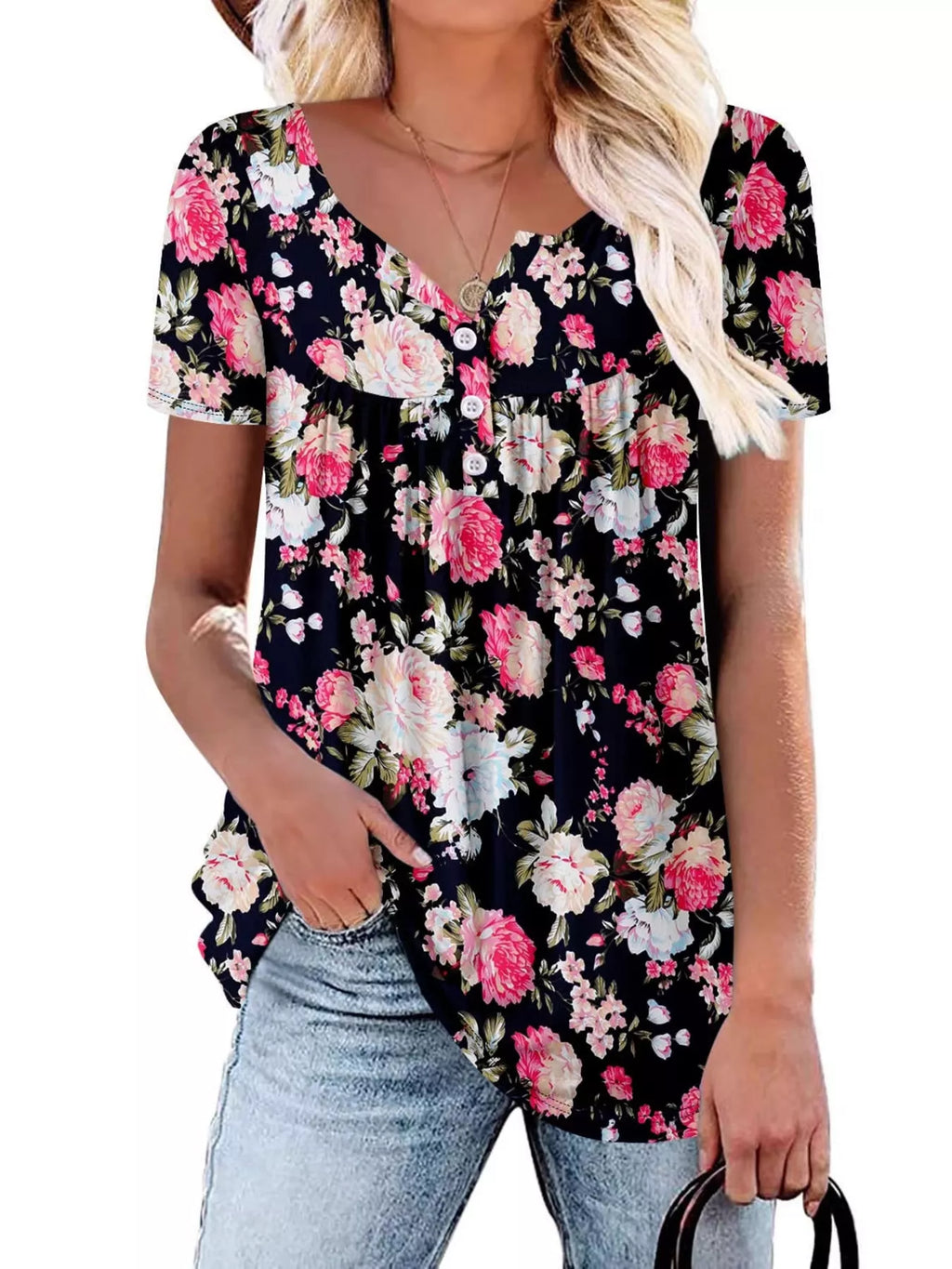 Plus Size Floral Print Short Sleeve T-Shirt