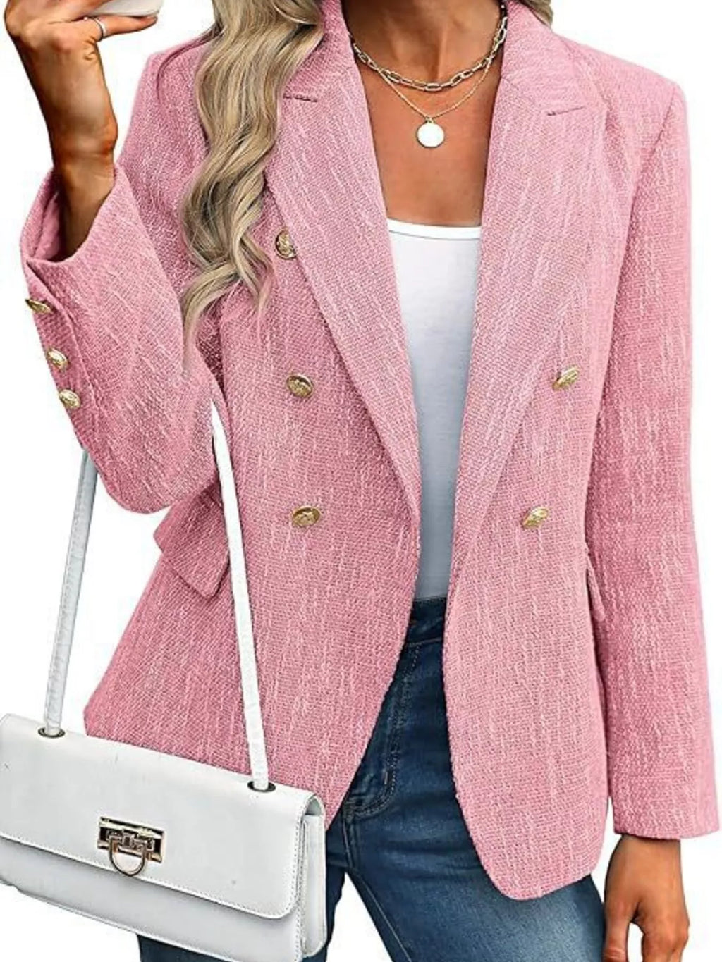 Double-Breasted Lapel Collar Blazer