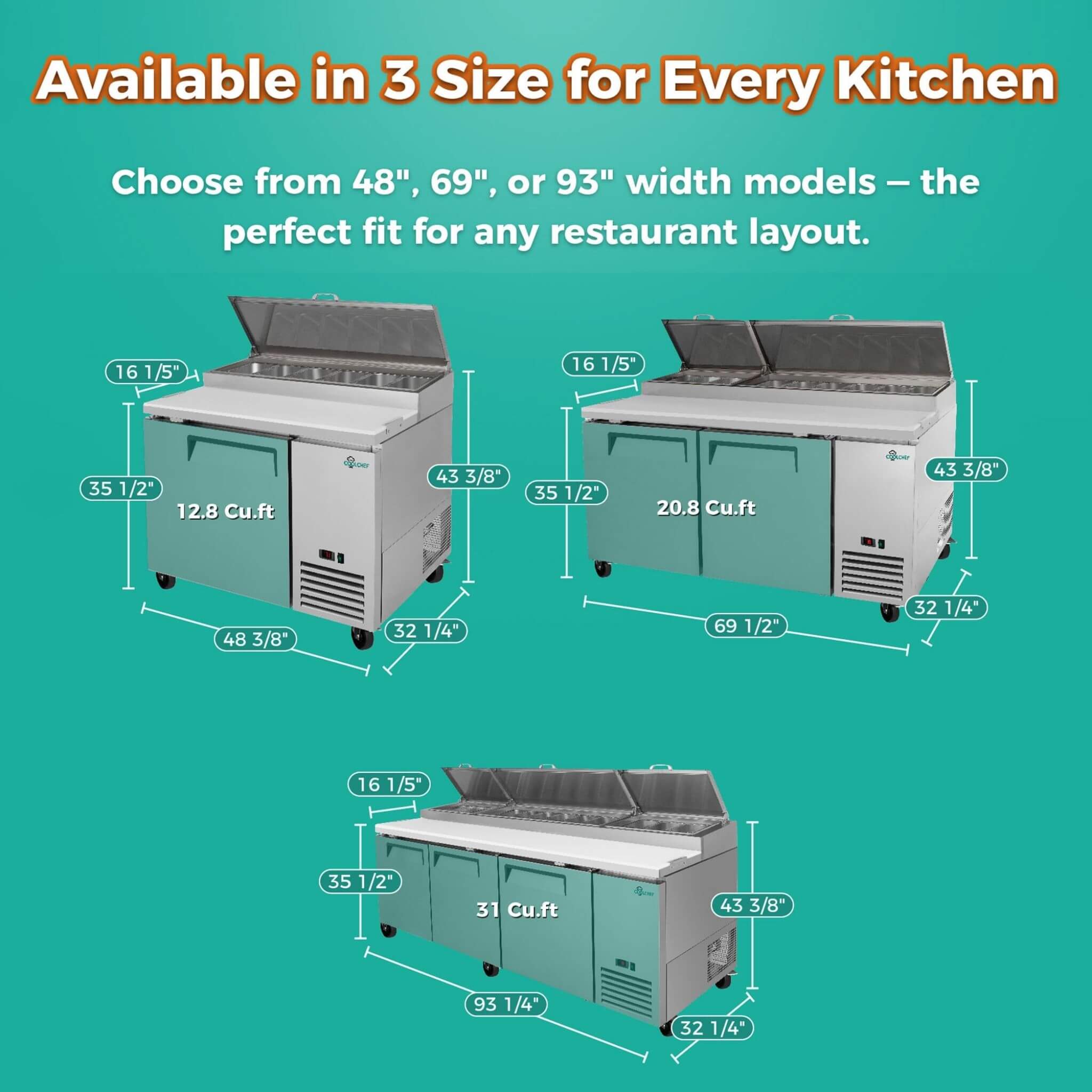 Heavy-Duty 93-Inch Commercial Stainless Steel Pizza Prep Table With Refrigeration (SAK52193) – SAKSBY WHOLESALE, view 7