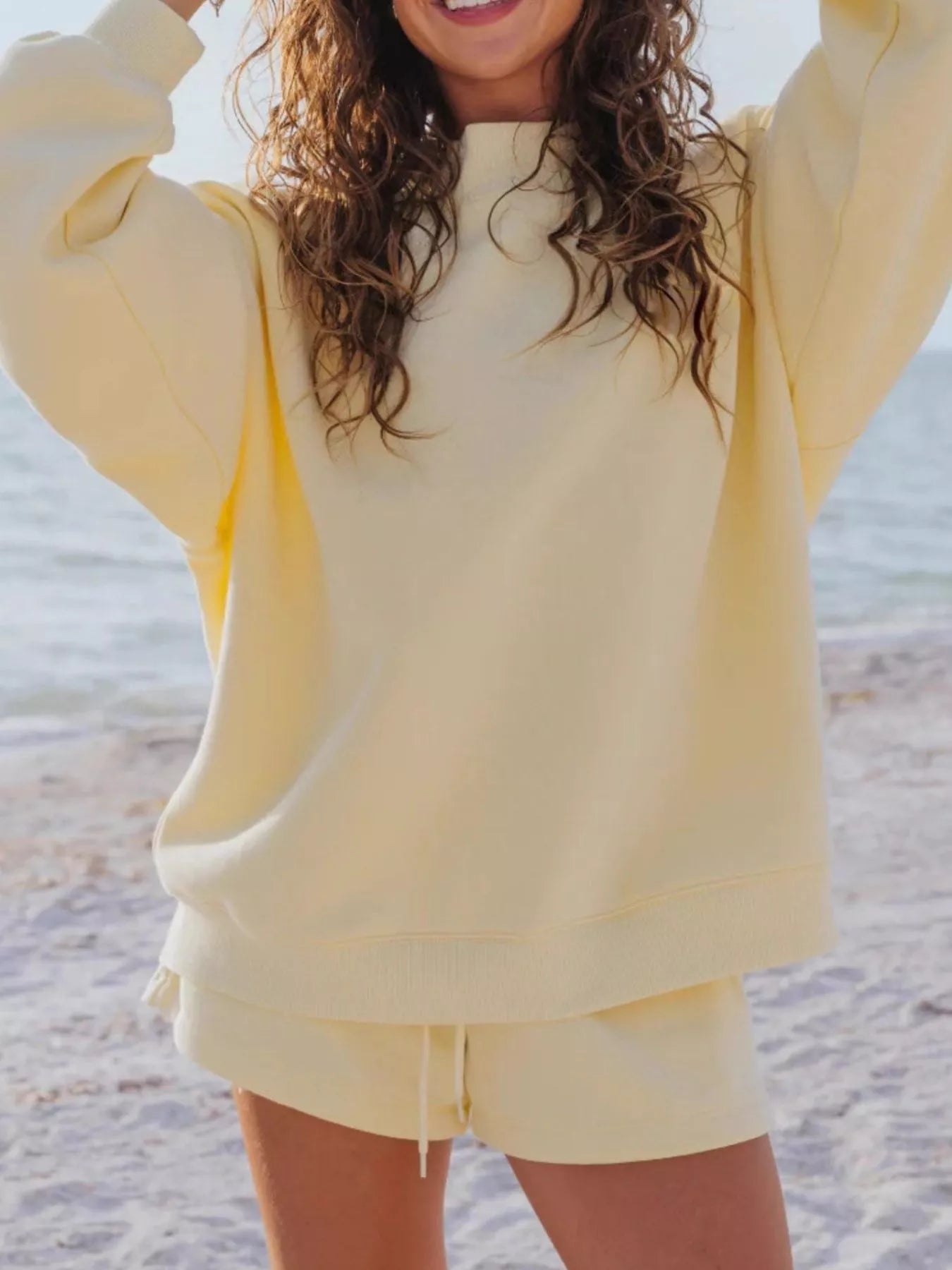 Relaxed Fit Round Neck Sweatshirt and Shorts Set