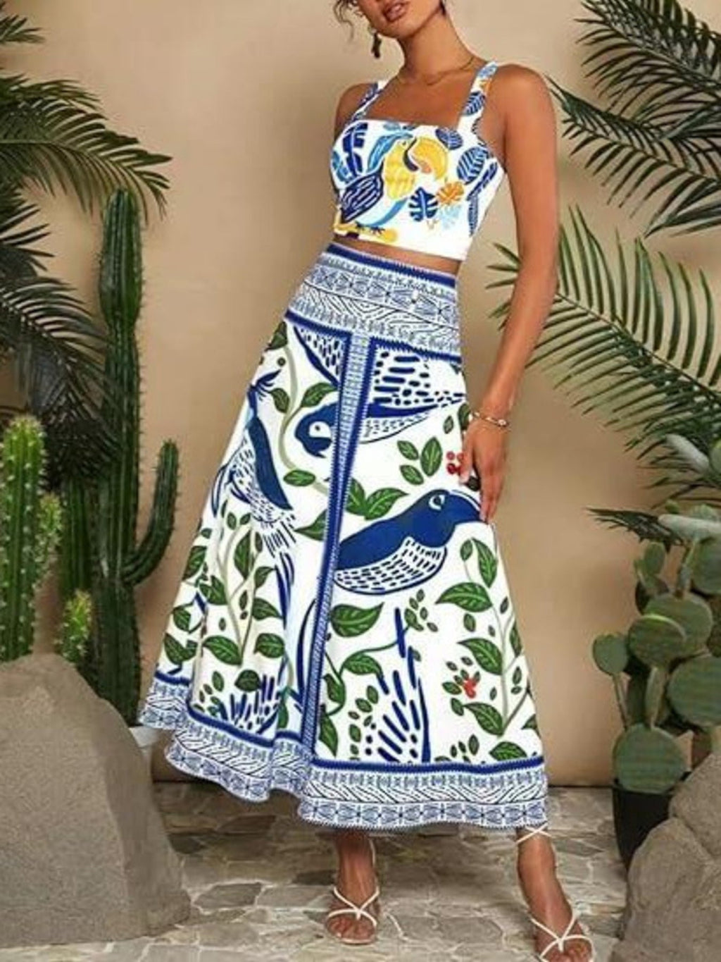 Floral Print Crop Top and Skirt Set