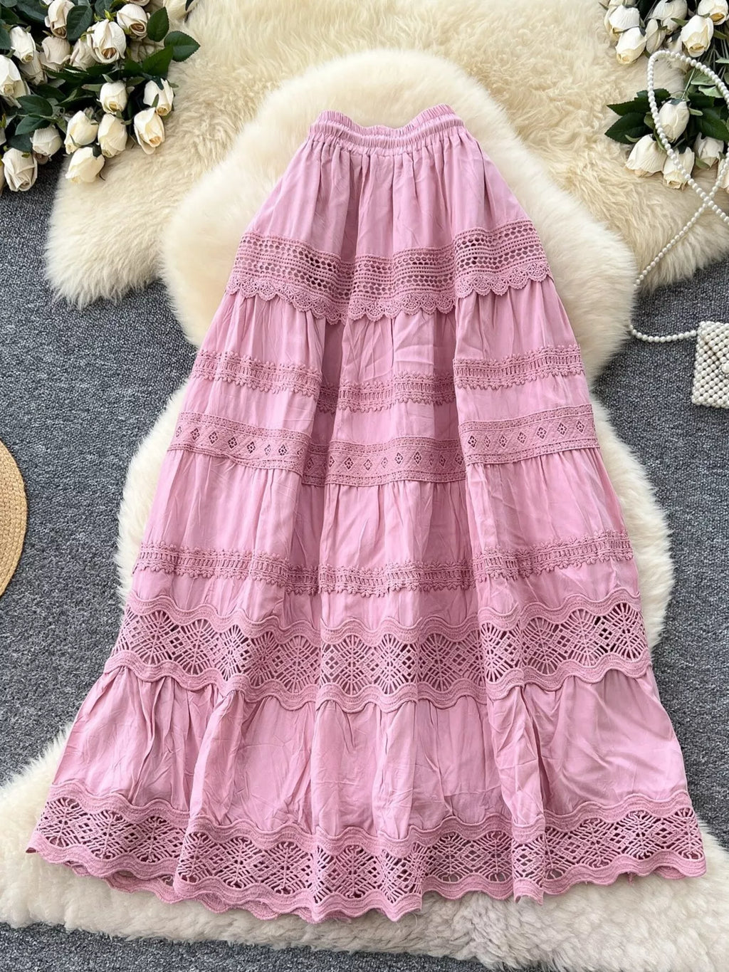 Drawstring Lace Tiered Skirt