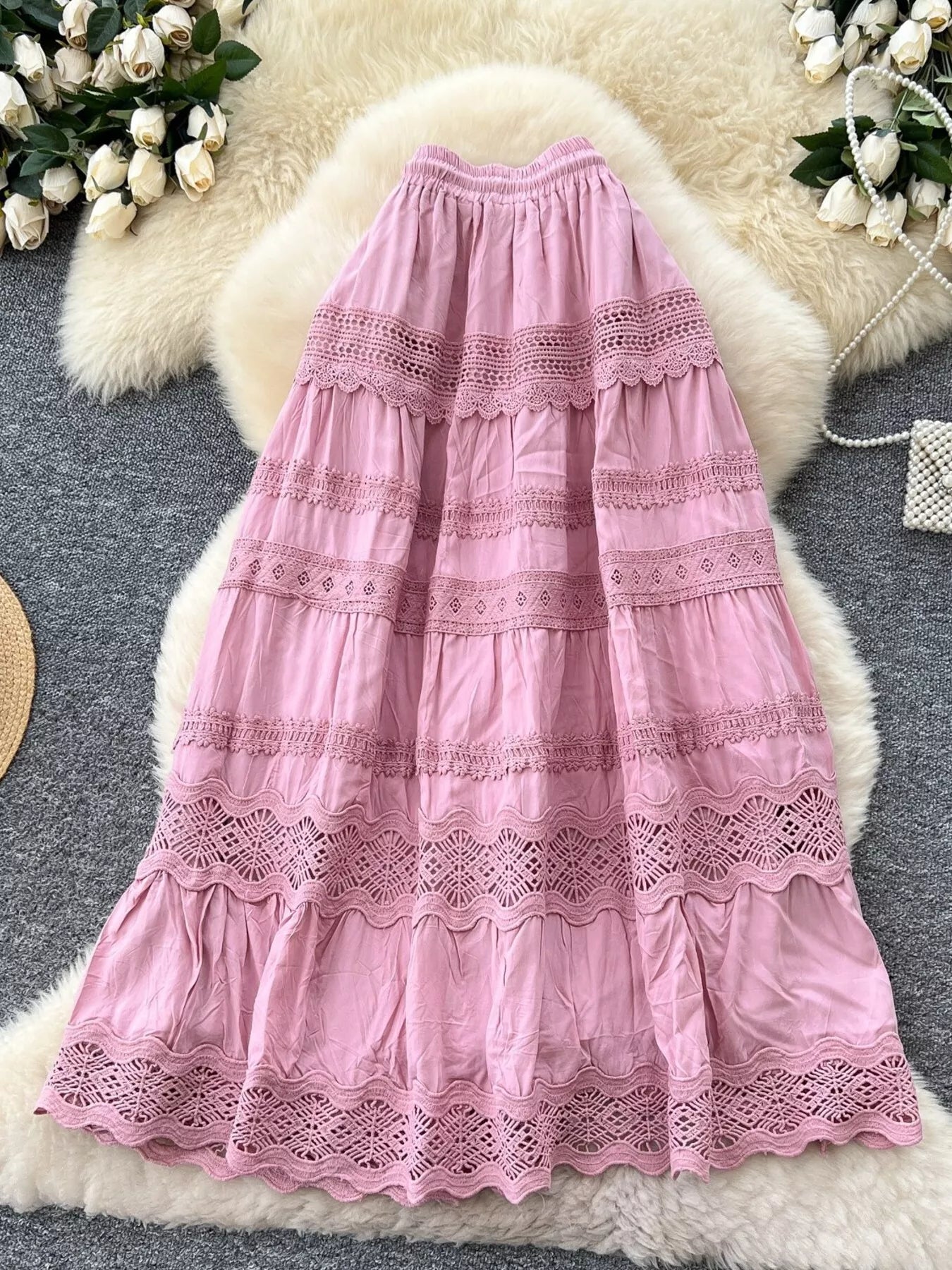 Drawstring Lace Tiered Skirt