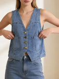 Plus Size Button-Down Denim Vest