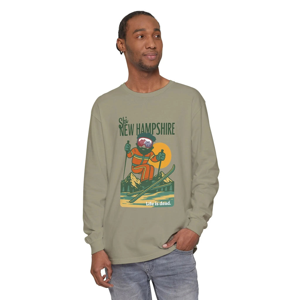 Ski New Hampshire - Life is Dead Mountain Collection Garment-Dyed Long Sleeve T-Shirt
