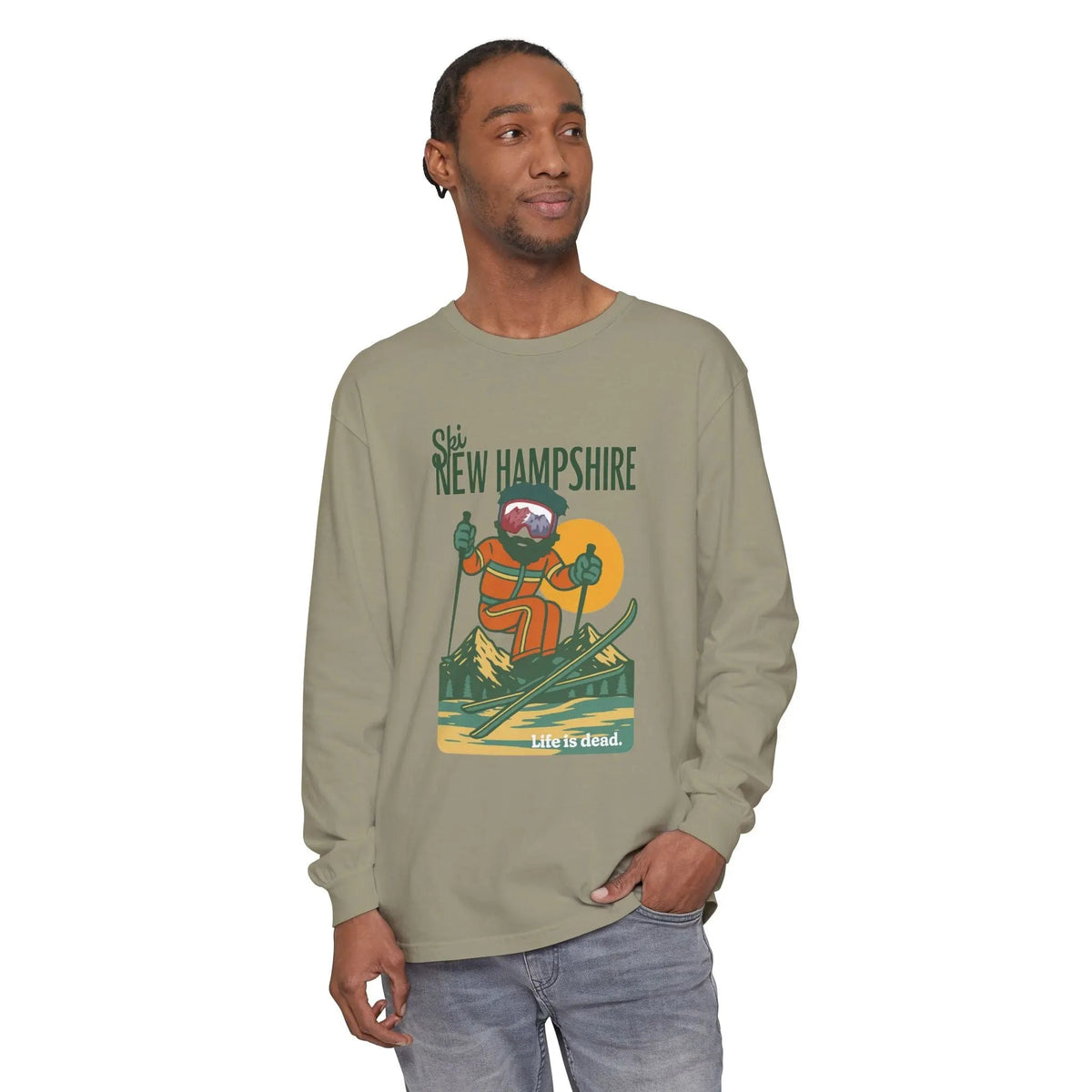 Ski New Hampshire - Life is Dead Mountain Collection Garment-Dyed Long Sleeve T-Shirt