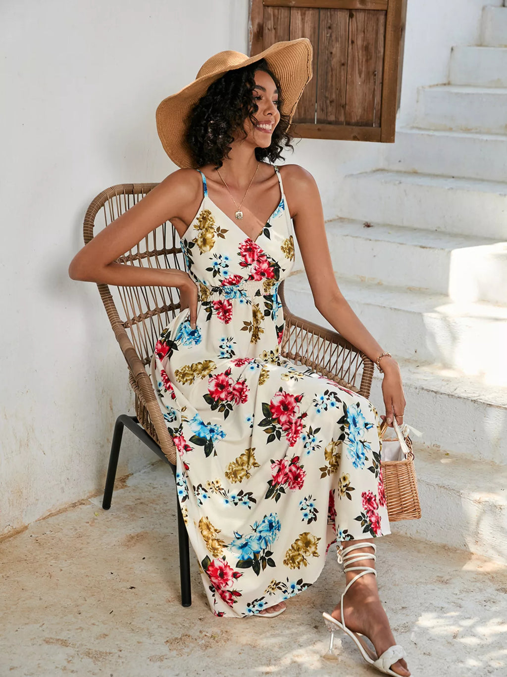 Floral Print Spaghetti Strap Midi Dress