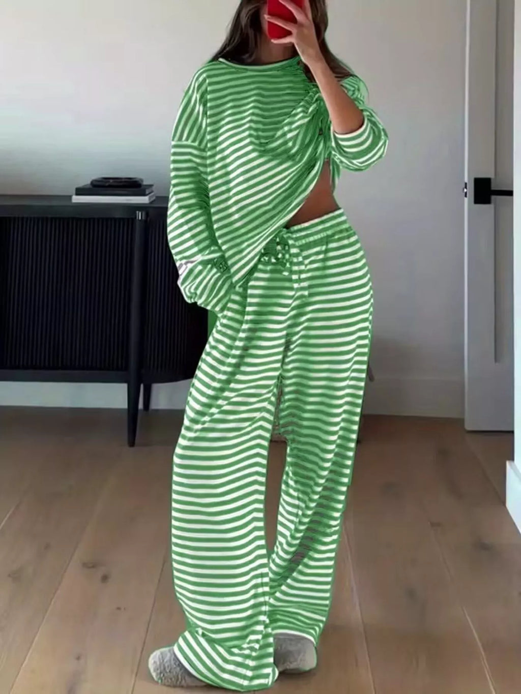 Striped Long Sleeve Top and Pants Set