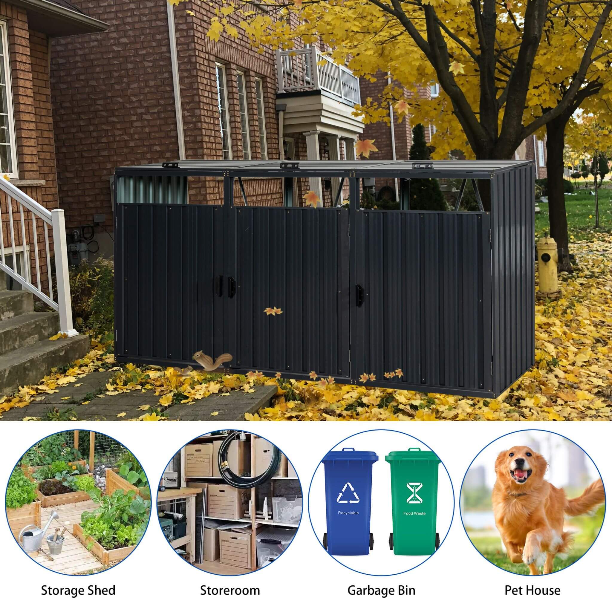94-Inch Heavy-Duty Outdoor Galvanized Stainless Steel Garbage Bin Shed For 3 Trash Cans (SAK89882) – SAKSBY WHOLESALE, view 6