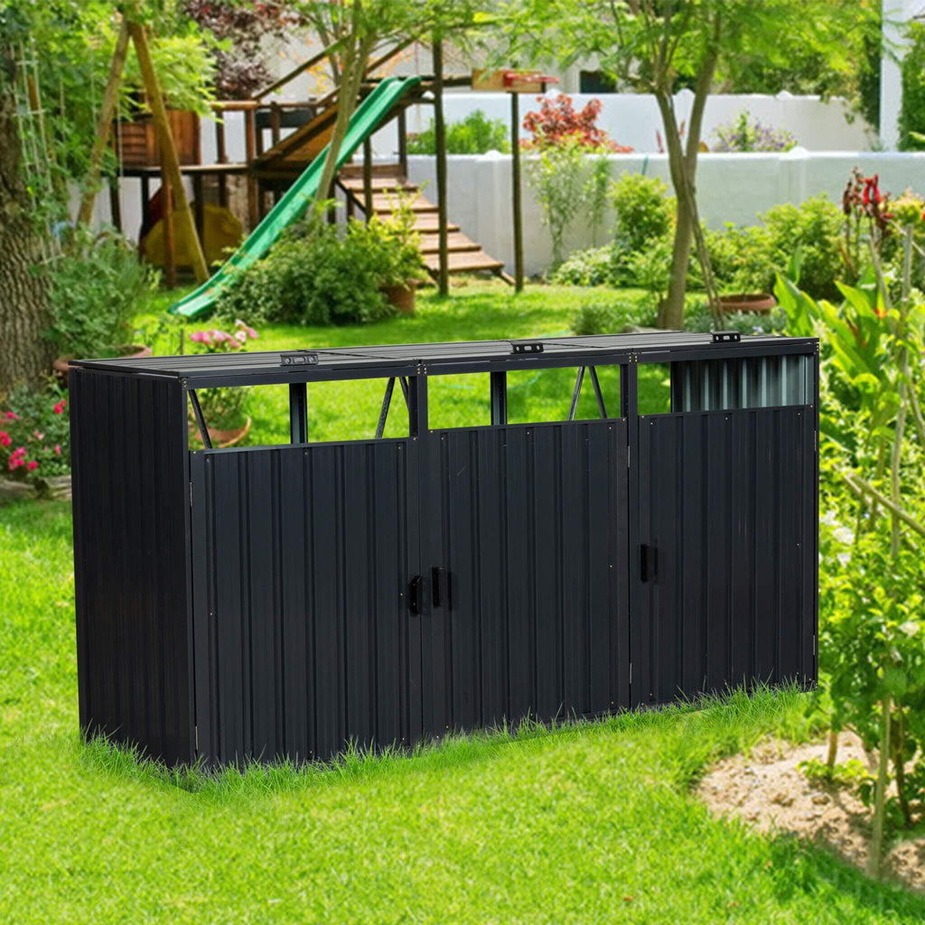 94-Inch Heavy-Duty Outdoor Galvanized Stainless Steel Garbage Bin Shed For 3 Trash Cans (SAK89882) – SAKSBY WHOLESALE, view 3