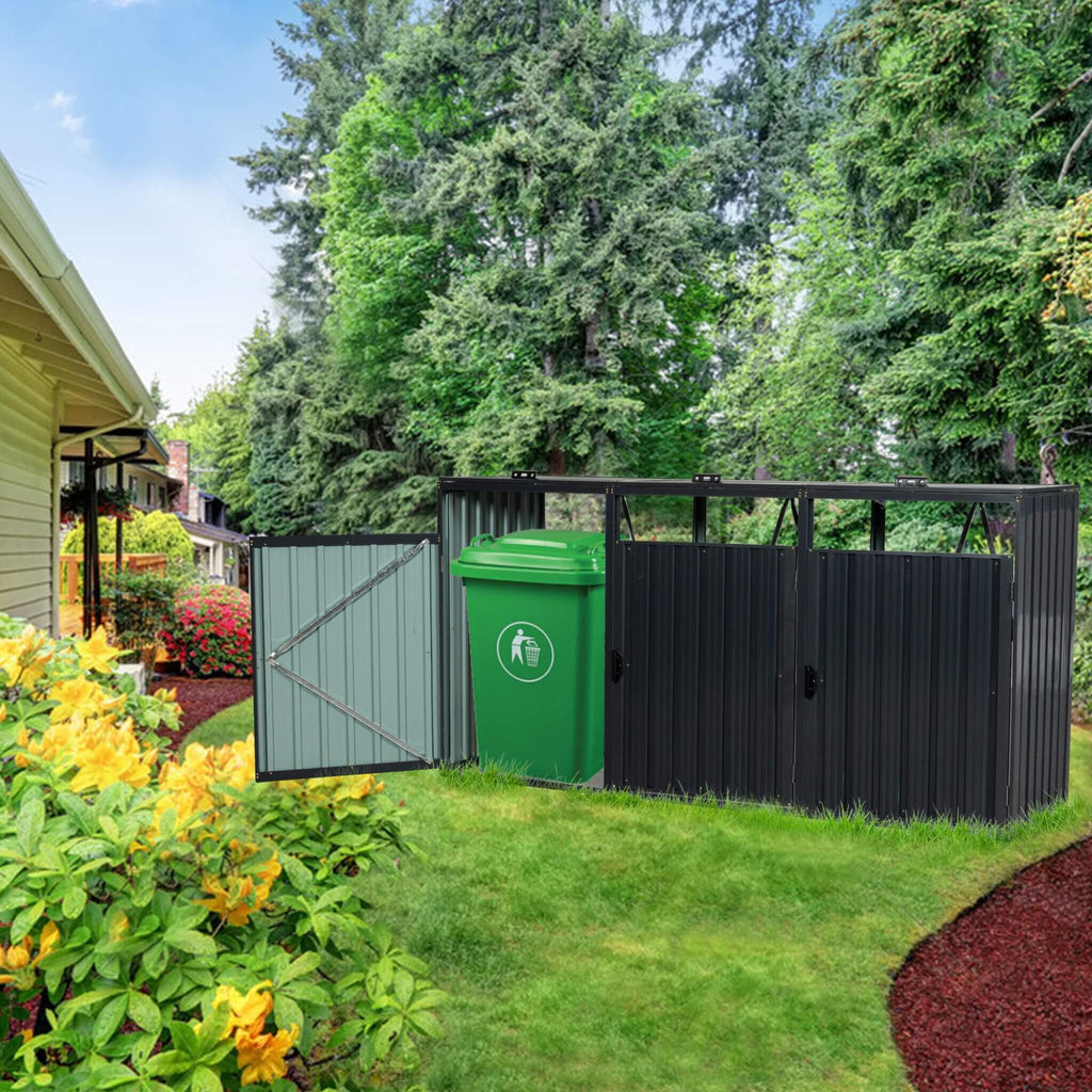 94-Inch Heavy-Duty Outdoor Galvanized Stainless Steel Garbage Bin Shed For 3 Trash Cans (SAK89882) – SAKSBY WHOLESALE, view 5