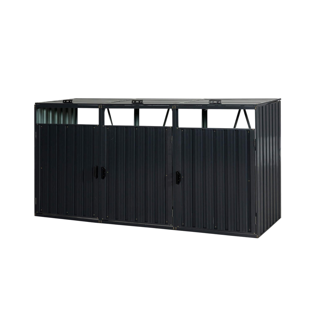 94-Inch Heavy-Duty Outdoor Galvanized Stainless Steel Garbage Bin Shed For 3 Trash Cans (SAK89882) – SAKSBY WHOLESALE, view 4