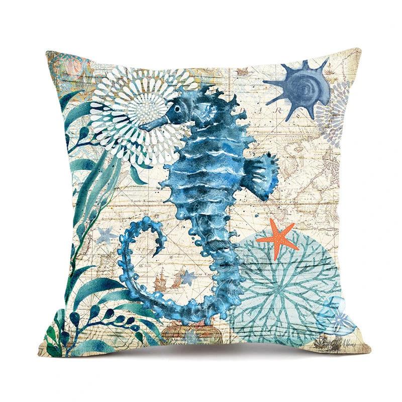 Mandotos Sea Turtle Printed Cushion Covers Linen Throw Pillow Cases For Home Decor Sofa Chair