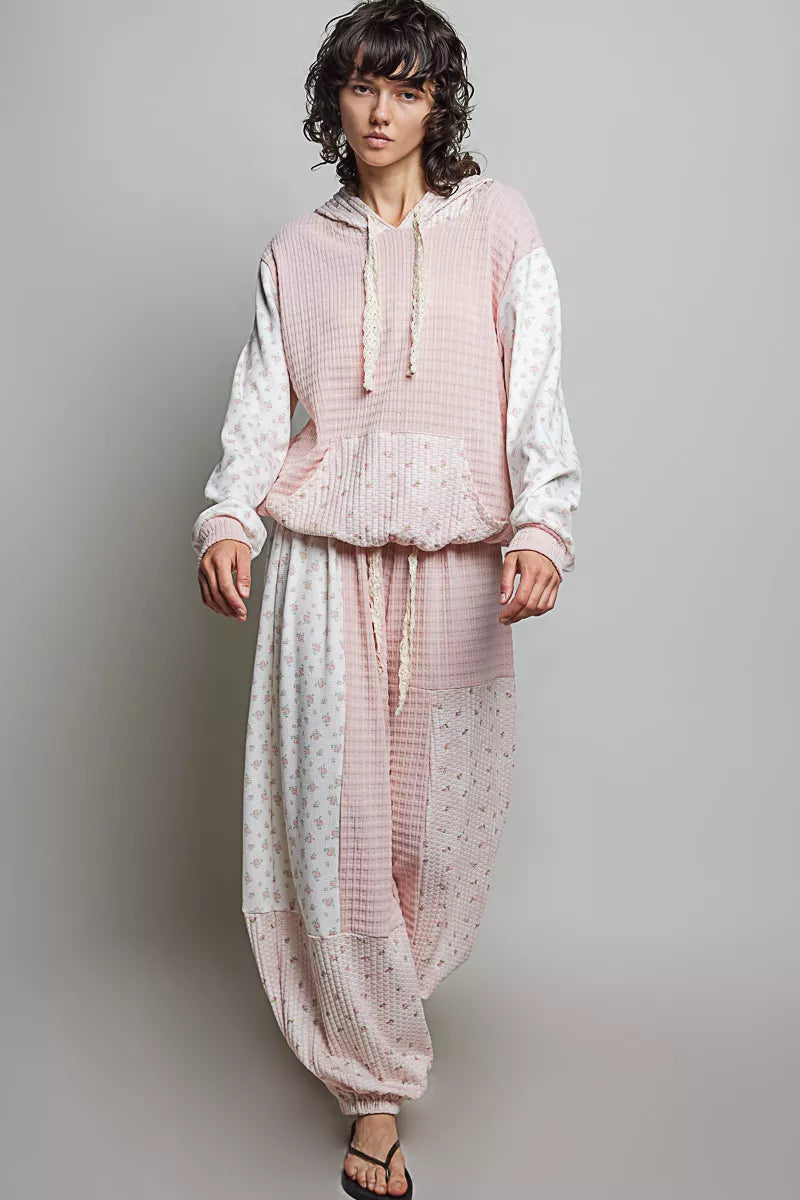 POL Patchwork Mixed Knit Wide Leg Pants
