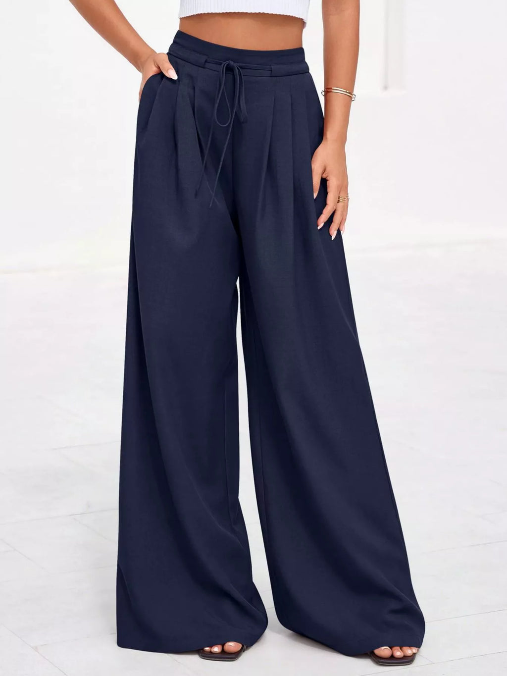 Full Size High-Waisted Wide-Leg Pleated Pants Plus Size