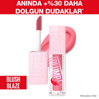Maybelline Lifter Plump Lip Gloss - 001 Blush Blaze, Non-Sticky, Long-Lasting Lip Plumper with Chili Pepper Extract