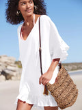 Ruffled Trim V-Neck Cover-Up Dress