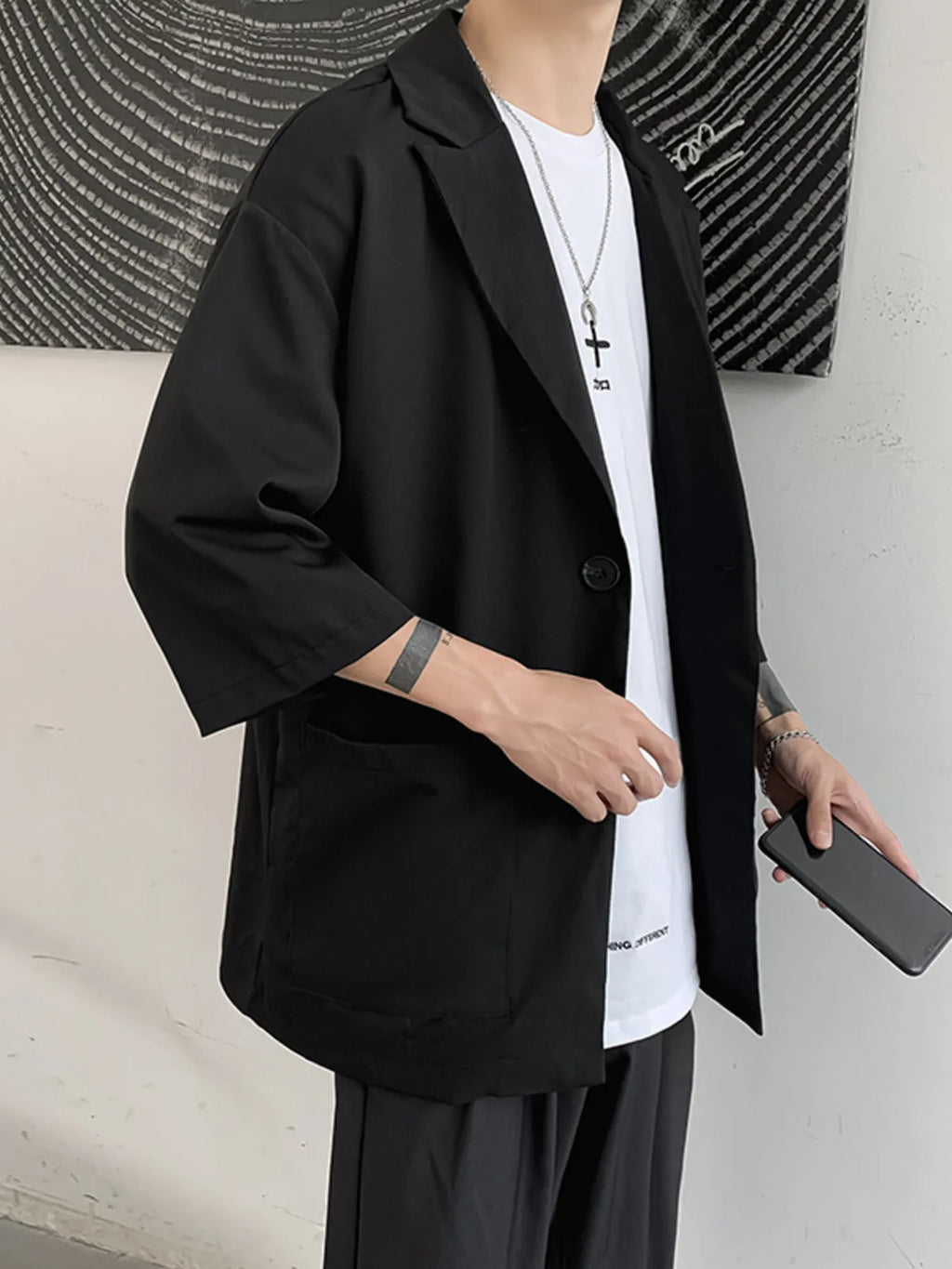 Men's One Button Long Sleeve Blazer