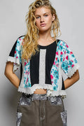 POL Round Neck Ribbed Cropped Top with Lace Detail