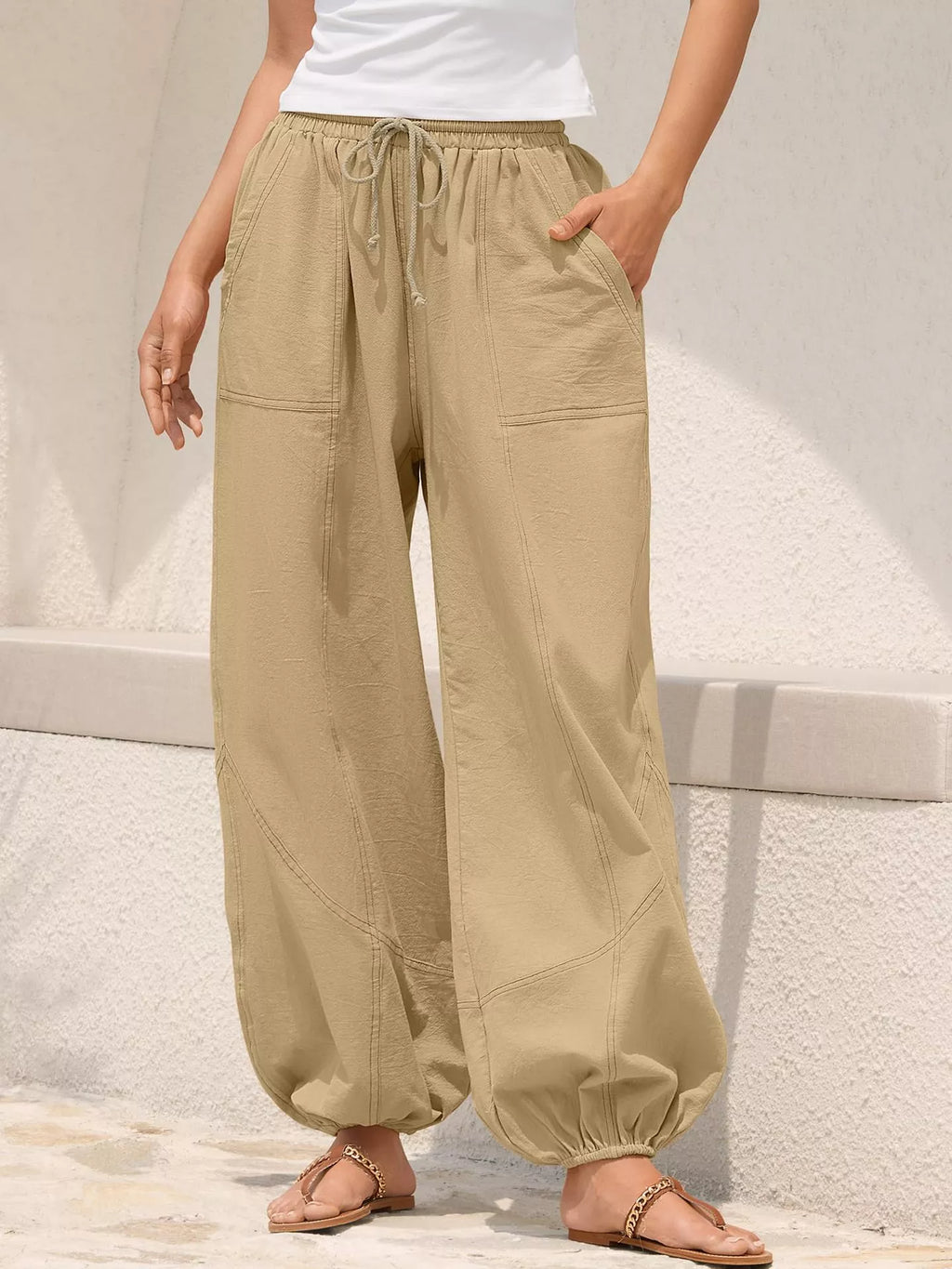 Casual Loose Fit Drawstring Waist Harem Joggers