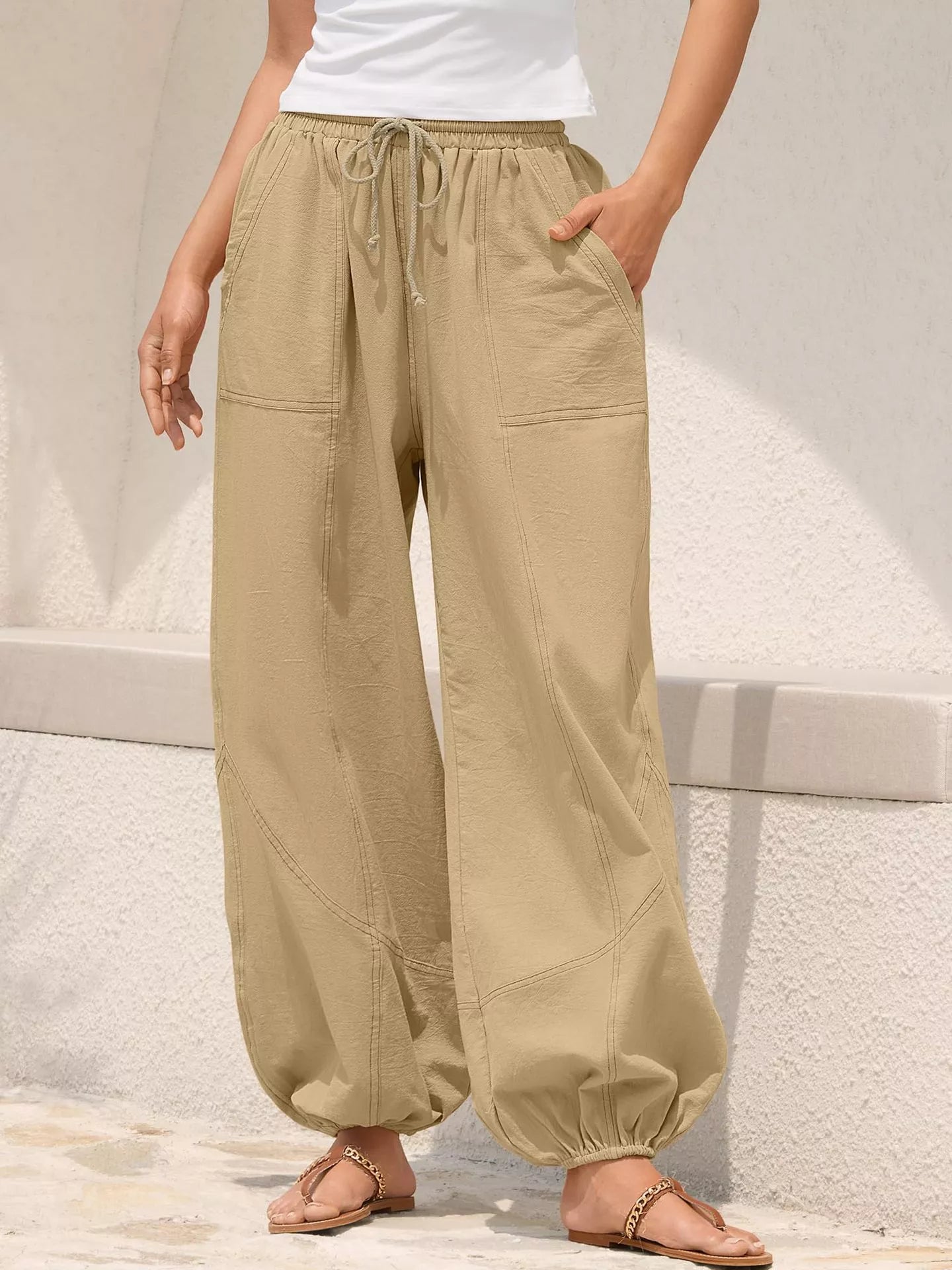 Casual Loose Fit Drawstring Waist Harem Joggers
