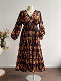 Plus Size Floral Print V-Neck Maxi Dress