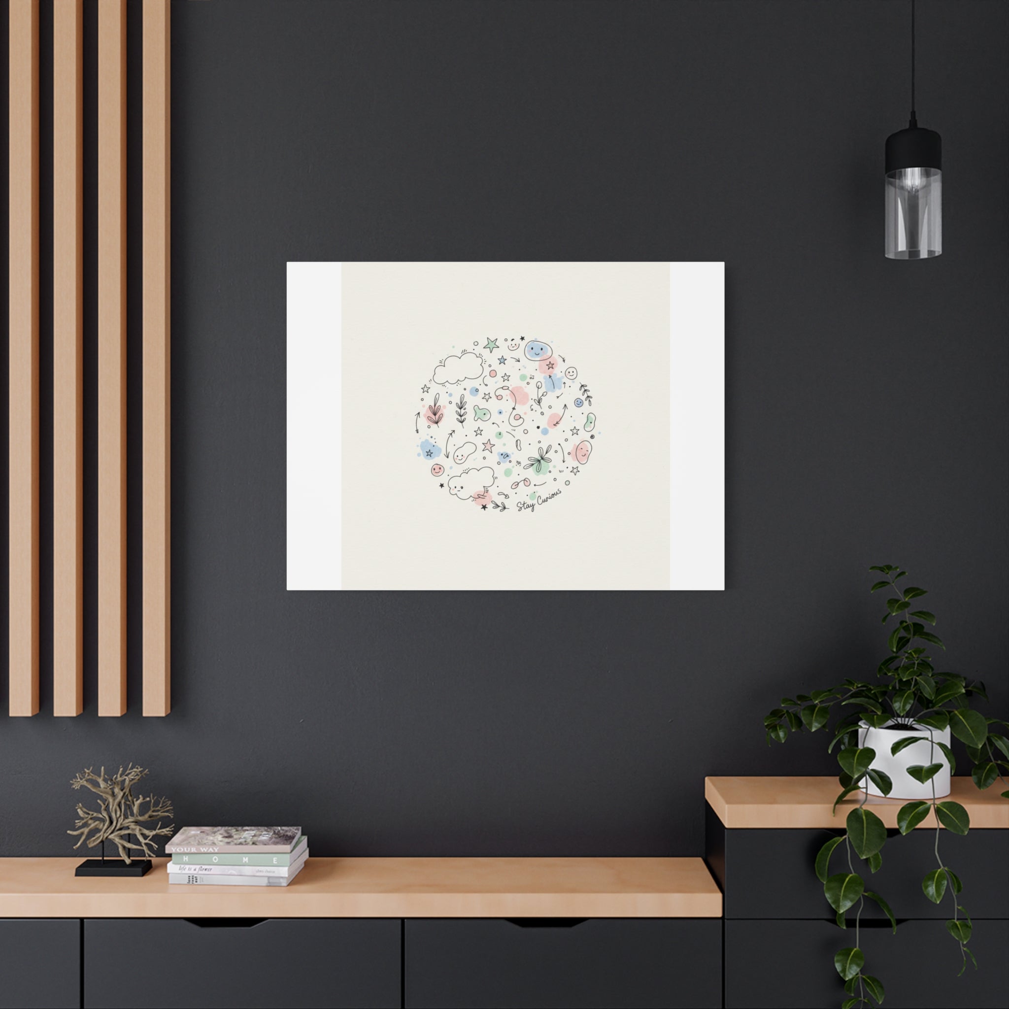 Doodle Circle Line Drawing Matte Canvas, Hand-Drawn Sketch Art