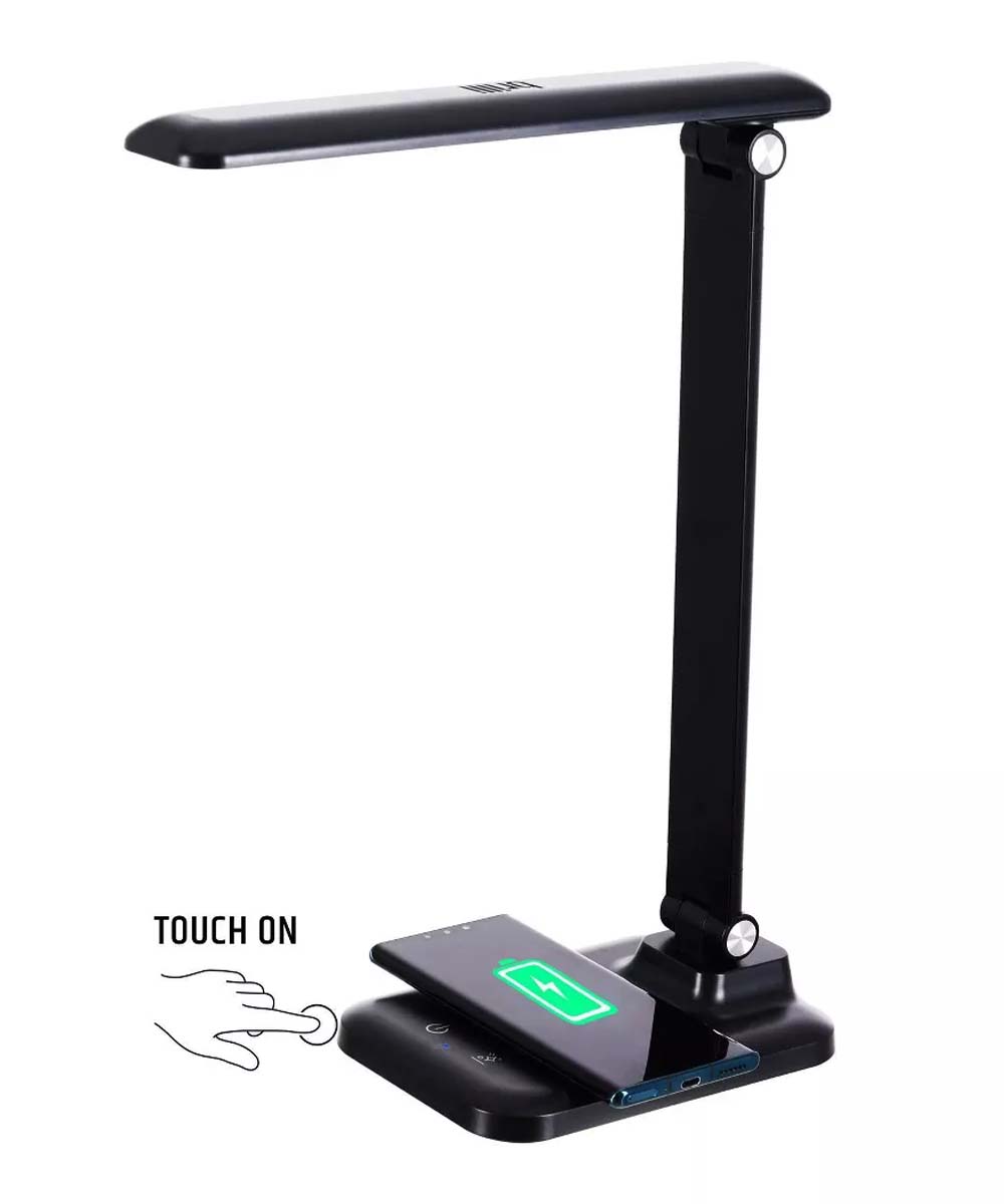 Brilli 15"H Bright-Clean Antimicrobial LED Desk Lamp Matte Black Finish with Wireless Charging – LampsUSA