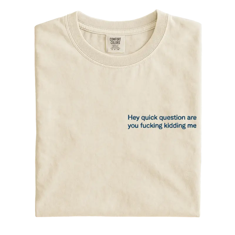 "Hey Quick Question Are You Kidding Me" Embroidered Comfort Colors T-Shirt – Funny Sarcastic Tee