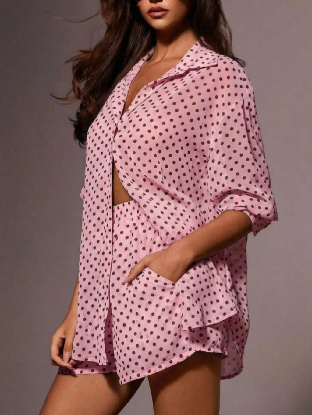 Polka Dot Button Up Shirt and Shorts Set