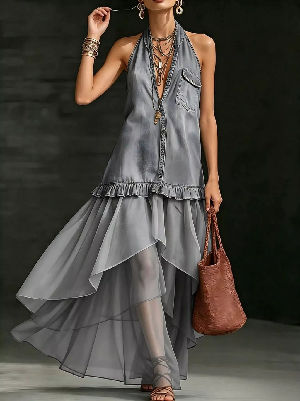 Ruffled Halter Neck Maxi Dress