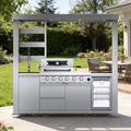 Castelle Flame Amalfi 97-Inch 4-Burner 72K BTU LP Outdoor Kitchen Grill Island With Wine Cooler, Rotisserie, Cabinets, And Gr