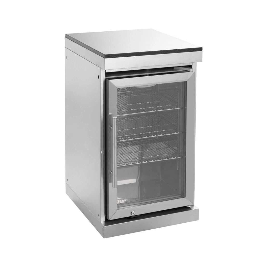 Castelle Flame Amalfi 97-Inch 4-Burner 72K BTU LP Outdoor Kitchen Grill Island With Wine Cooler, Rotisserie, Cabinets, And Gr