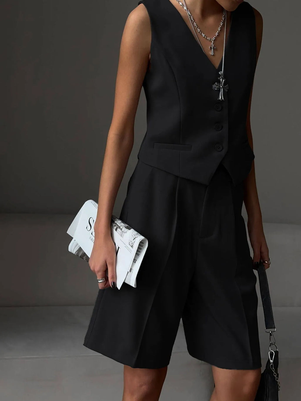 V-Neck Vest and Pants Two-Piece Blazer Set