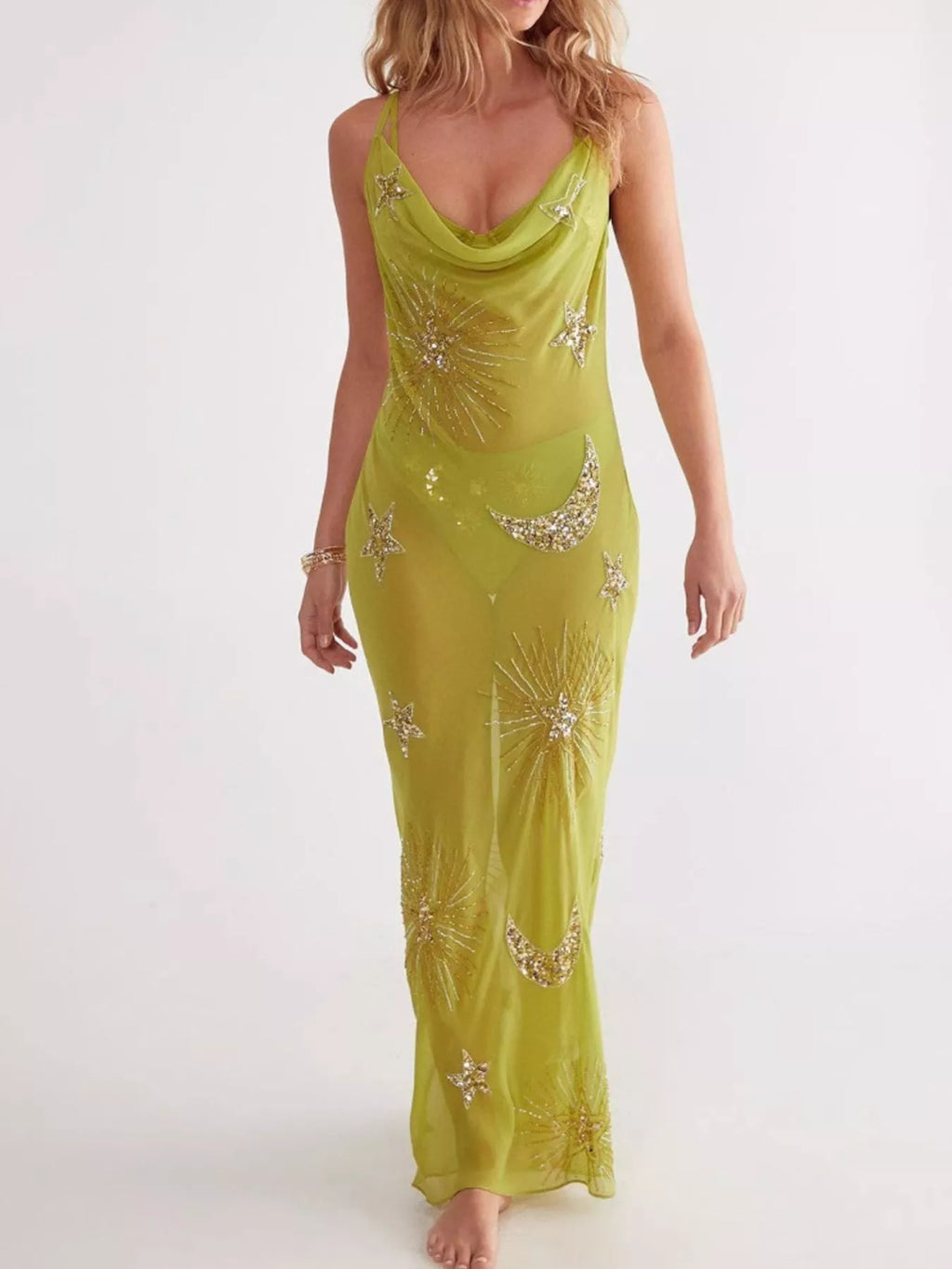 Sequin Backless Maxi Cover Up Dress