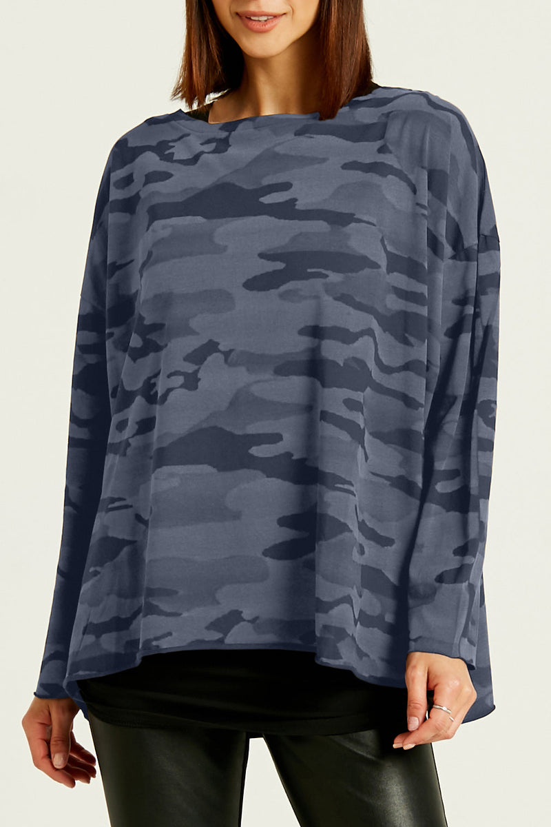 Pima Cotton Camo Luxury Boxy Tee - Midnight by PLANET by Lauren G