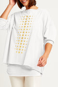 Pima Cotton Metallic Dot Dot Dot Luxury Boxy T-Shirt - Stone/GoldF