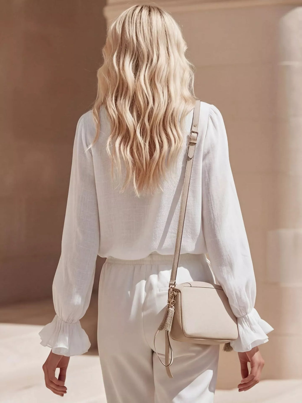 Ruffled V-Neck Long Sleeve Blouse