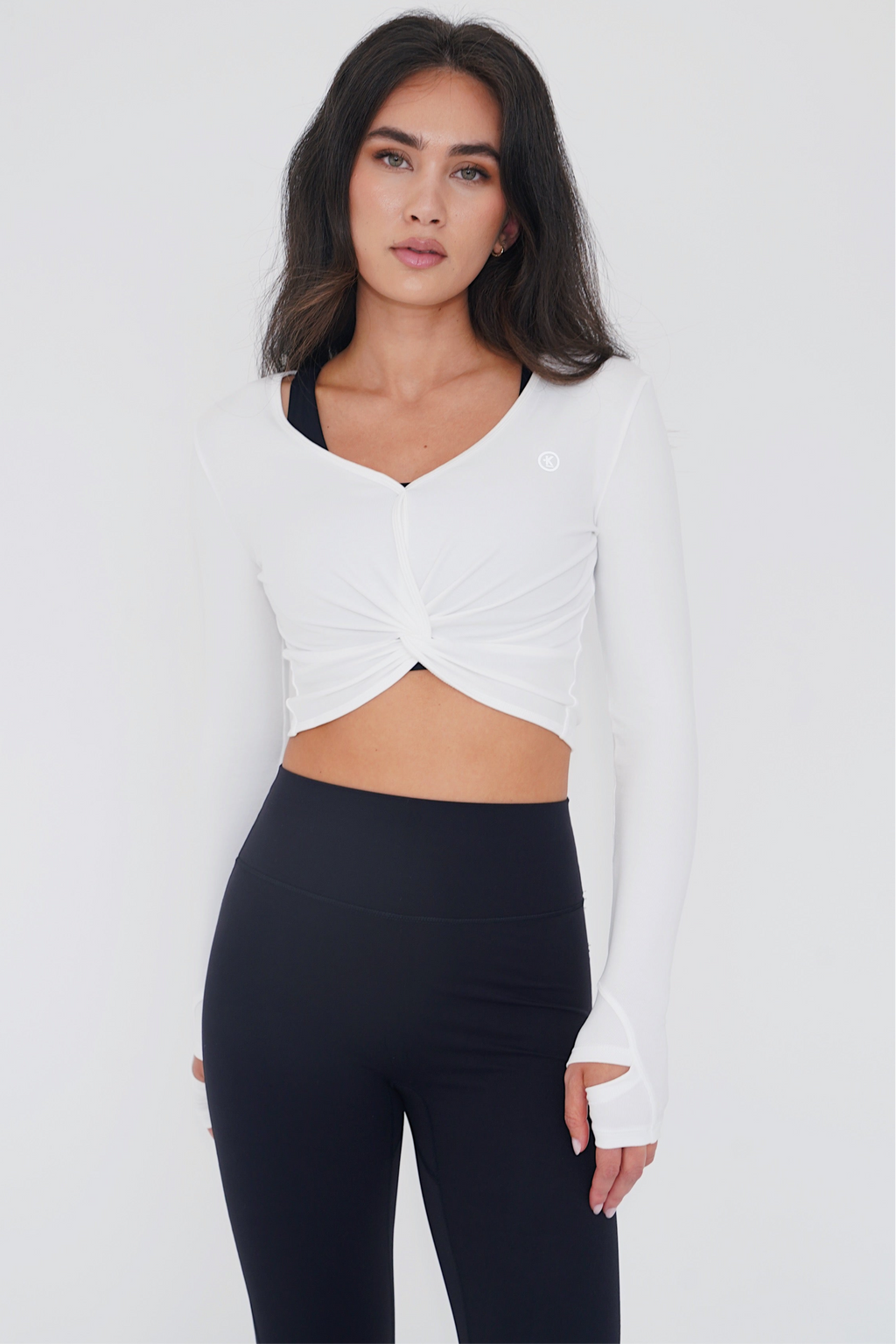KIMITH BRAND I Release Doubt Buttery Soft White Long Sleeve Crop Top — color detail