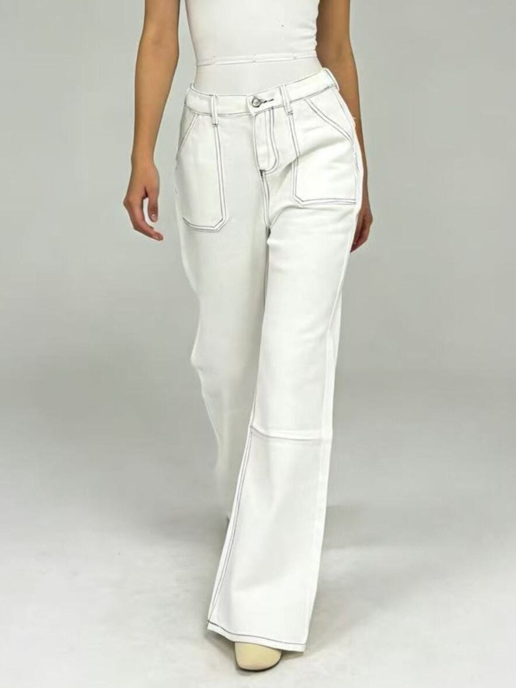 Wide Leg Contrast Stitching Jeans