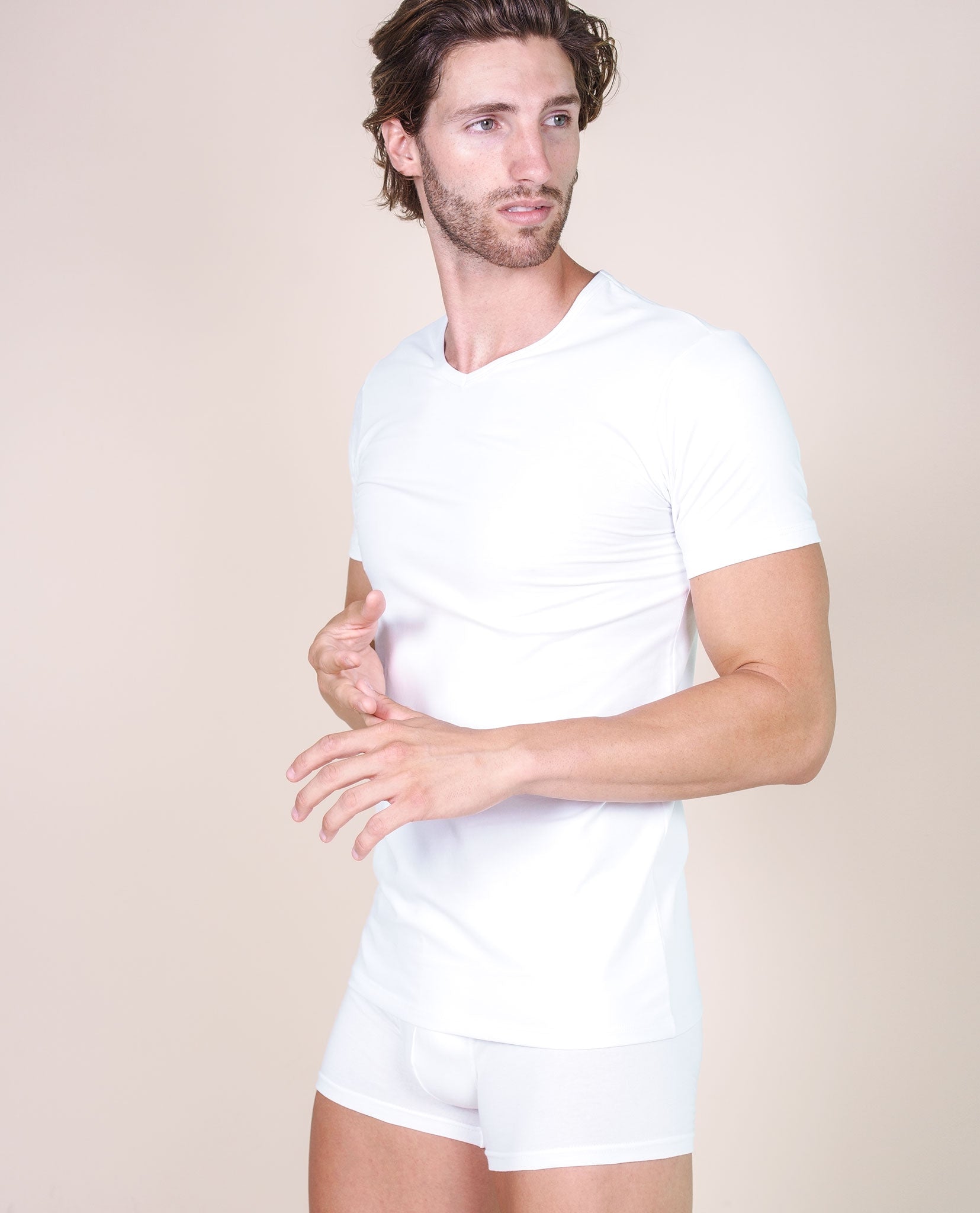 tittimitti BASIC COTTON Free Spirit Premium Quality Cotton Men's V - Neck T-Shirt Proudly Made in Italy (985) — in-use photo