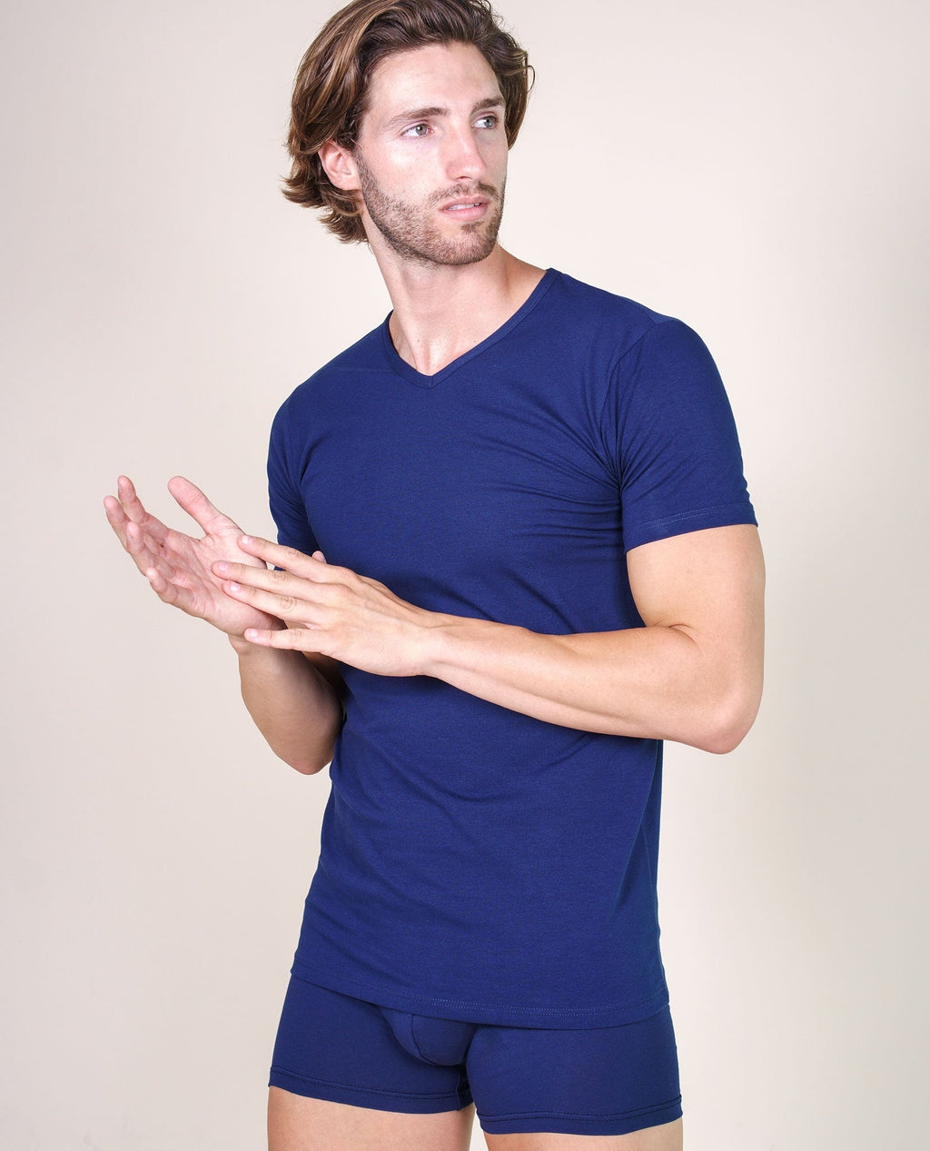 tittimitti BASIC COTTON Free Spirit Premium Quality Cotton Men's V - Neck T-Shirt Proudly Made in Italy (985) — detail close-