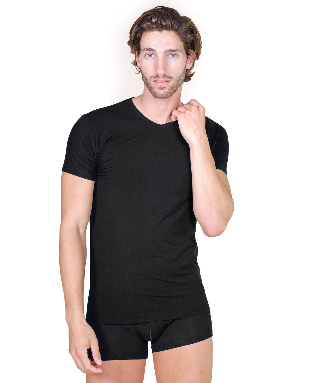 tittimitti BASIC COTTON Free Spirit Premium Quality Cotton Men's V - Neck T-Shirt Proudly Made in Italy (985) — detail close-