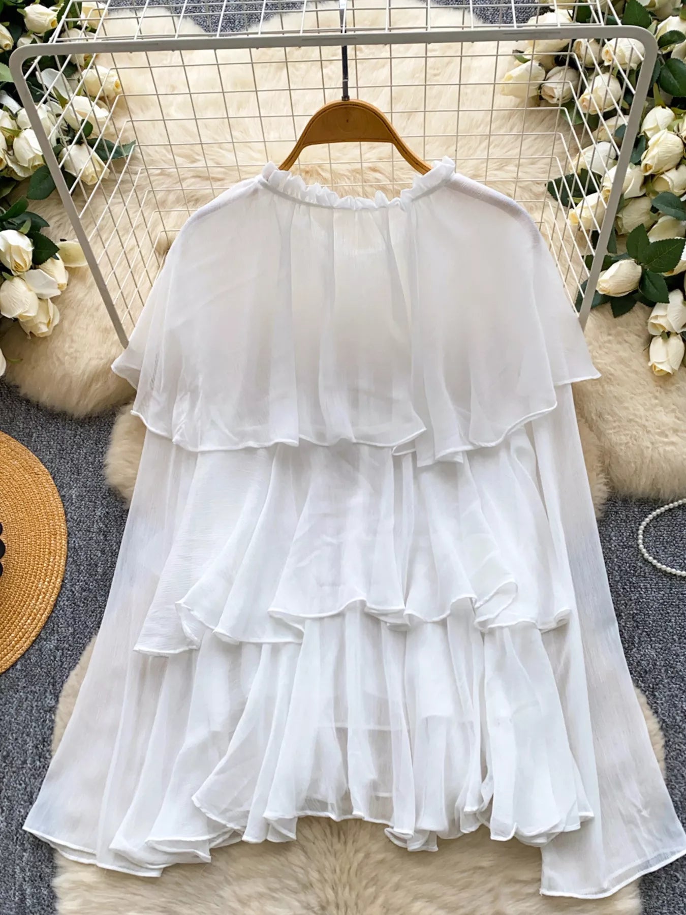 Ruffle Tiered Chiffon Blouse