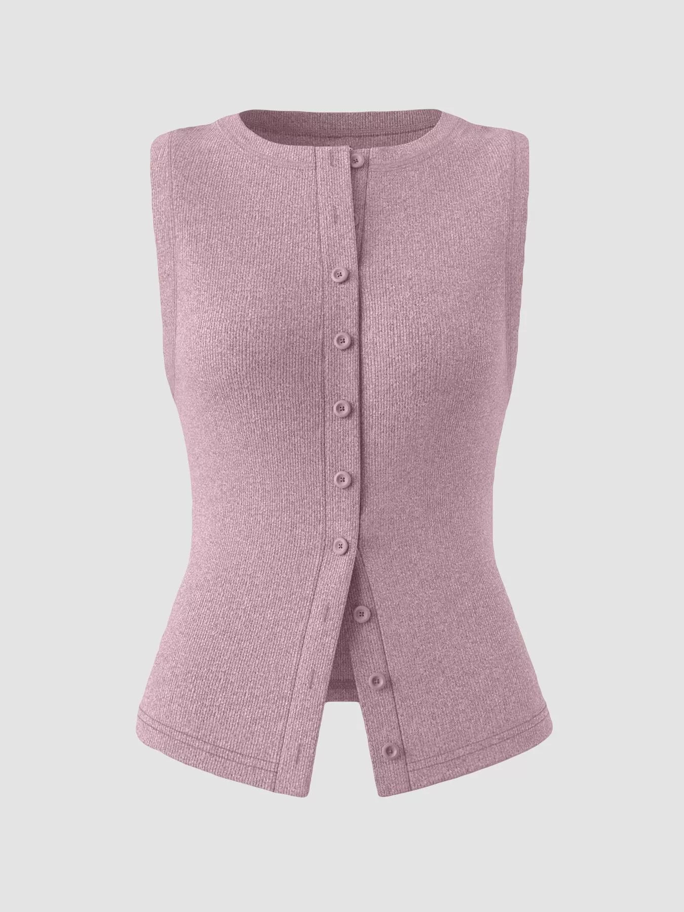 Ribbed Button-Front Sleeveless Tank