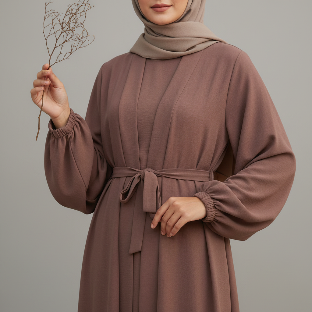 Solid Color Elegant Open Abaya with Pockets | 3-Piece Set Open Abaya (MOA092)