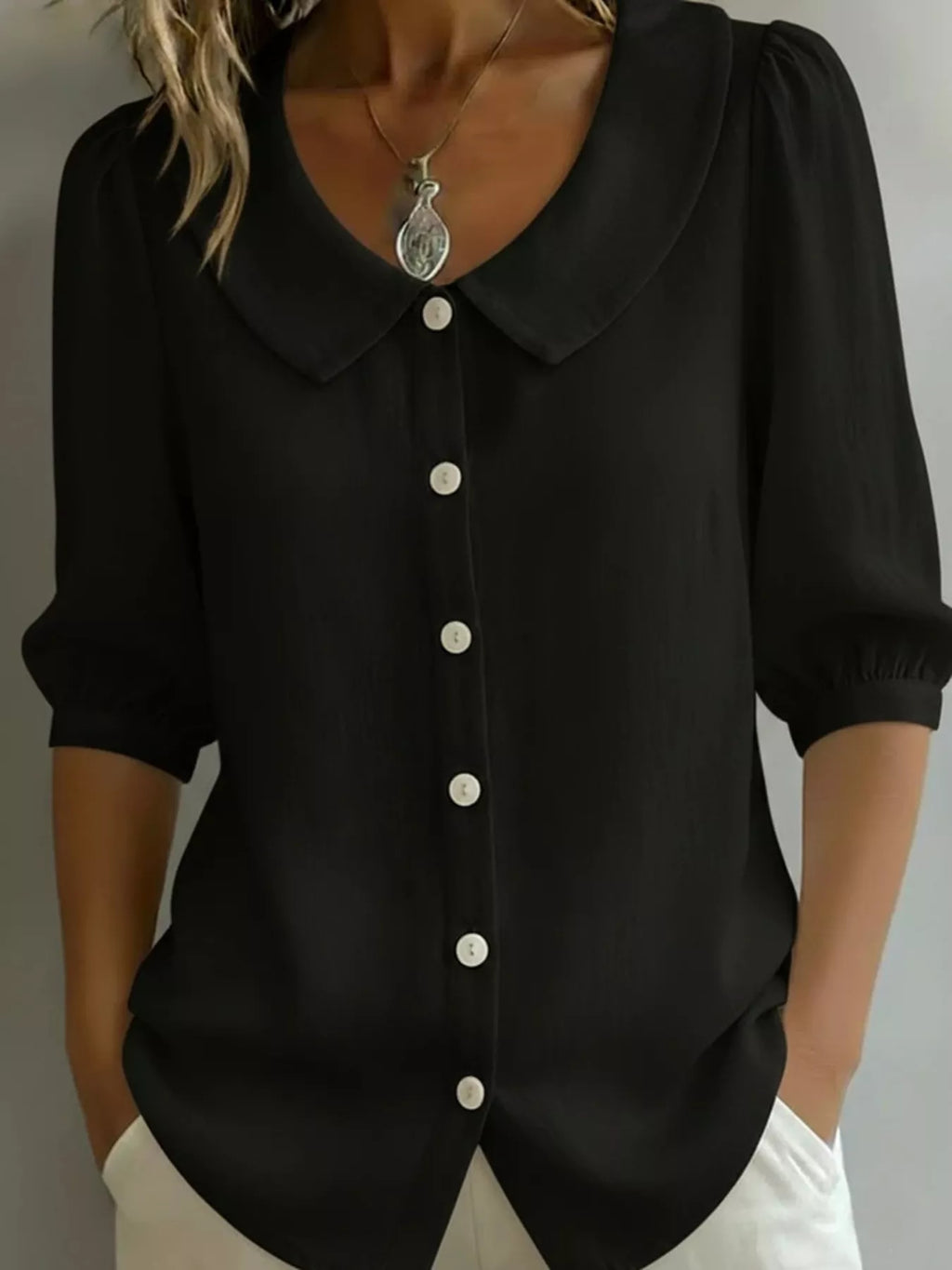 Full Size Peter Pan Collar Button Up Shirt Plus Size